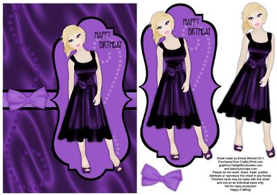 Sumptuous Satin Dress Decoupage Card - Purple
