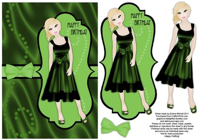 Sumptuous Satin Dress Decoupage Card - Emerald Green