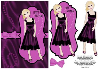 Sumptuous Satin Dress Decoupage Card - Aubergine