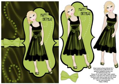 Sumptuous Satin Dress Decoupage Card - Dark Olive Green