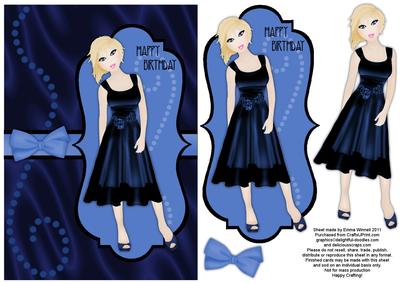 Sumptuous Satin Dress Decoupage Card - Dark Sapphire Blue