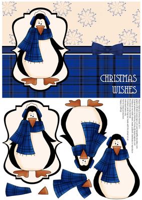Prim Penguin Decoupage Card Front - Dark Blue