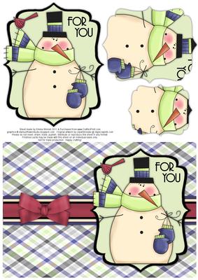 Snuggly Snowman with Bird Pyramage Card - Pistachio & Blue