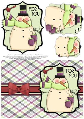 Snuggly Snowman with Bird Pyramage Card - Pistachio & Plum