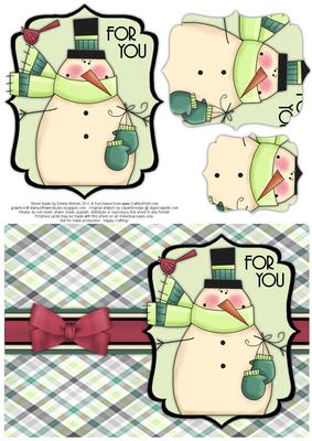 Snuggly Snowman with Bird Pyramage Card - Pistachio & Teal