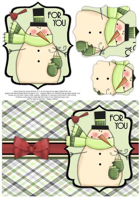 Snuggly Snowman with Bird Pyramage Card - Pistachio & Khaki
