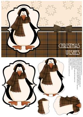 Prim Penguin Pyramage Card Front - Brown