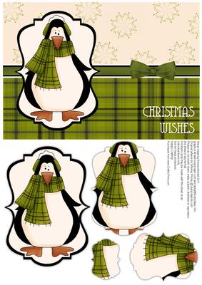 Prim Penguin Pyramage Card Front - Olive Green