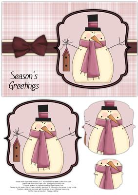 Snowman with Birdhouse Pyramage Card - Dusky Pink