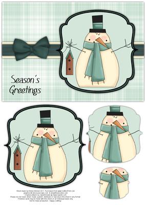 Snowman with Birdhouse Pyramage Card - Aqua