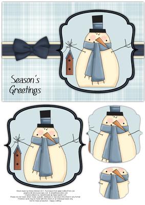 Snowman with Birdhouse Pyramage Card - Powder Blue