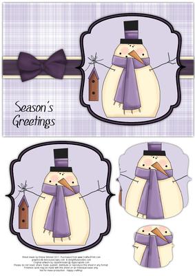 Snowman with Birdhouse Pyramage Card - Lilac
