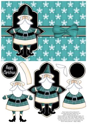 Sweet Santa Decoupage Card - Teal