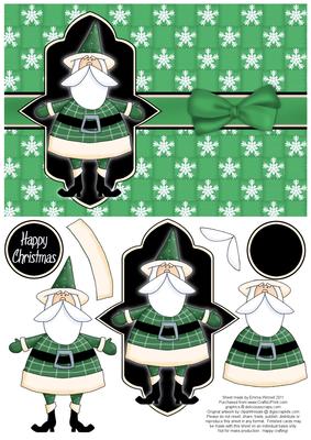 Sweet Santa Decoupage Card - Green