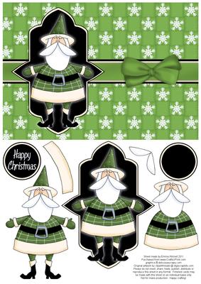 Sweet Santa Decoupage Card - Olive Green