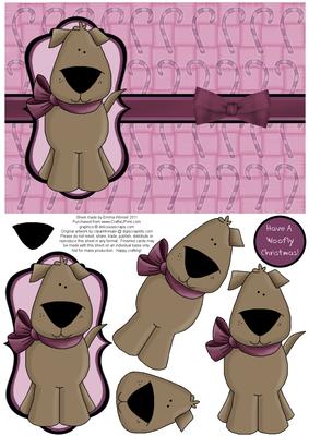 Woofly Christmas Dog Decoupage Card - Pink & Plum