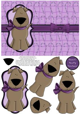Woofly Christmas Dog Decoupage Card - Violet & Lilac