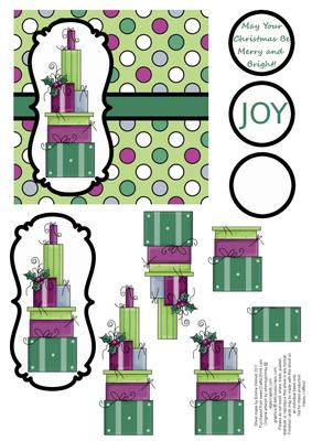 Christmas Presents Decoupage Card - Teal, Plum & Green