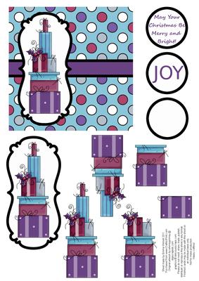 Christmas Presents Decoupage Card - Blue, Plum & Purple