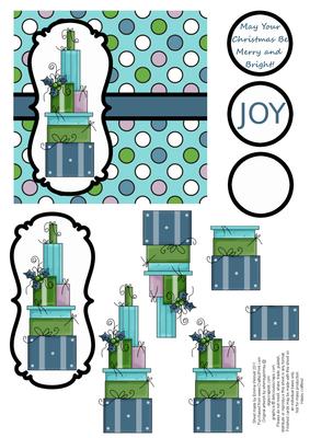 Christmas Presents Decoupage Card - Aqua, Green & Teal