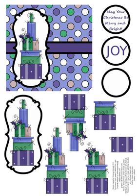 Christmas Presents Decoupage Card - Indigo, Blue & Green