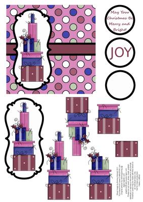 Christmas Presents Decoupage Card - Plum, Blue & Mauve