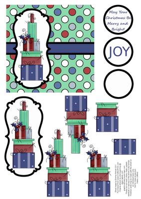 Christmas Presents Decoupage Card - Aqua, Navy & Red