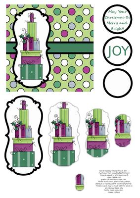 Christmas Presents Pyramage Card - Teal, Plum & Green