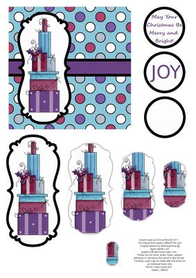 Christmas Presents Pyramage Card - Blue, Plum & Purple