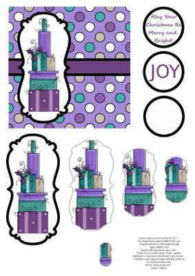 Christmas Presents Pyramage Card - Teal & Violet