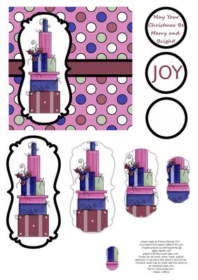 Christmas Presents Pyramage Card - Plum, Blue & Mauve