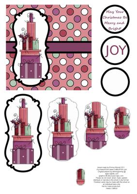 Christmas Presents Pyramage Card - Dusky Pink & Plum