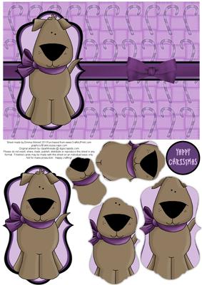 Yappy Christmas Dog Pyramage Card - Violet & Lilac