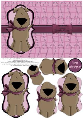 Yappy Christmas Dog Pyramage Card - Pink & Plum