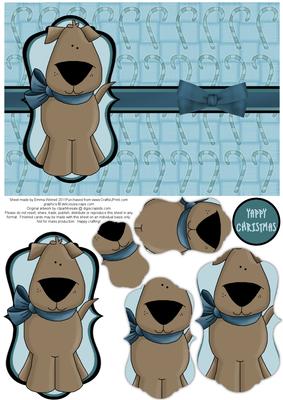 Yappy Christmas Dog Pyramage Card - Sky & Cerulean Blue