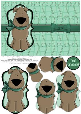 Yappy Christmas Dog Pyramage Card - Mint & Teal