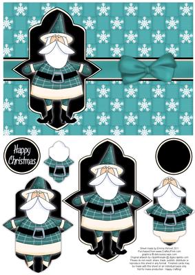 Sweet Santa Pyramage Card - Teal