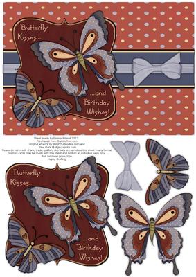 Butterfly Kisses Decoupage Card Front - Red & Blue