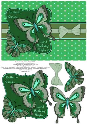 Butterfly Kisses Decoupage Card Front - Green