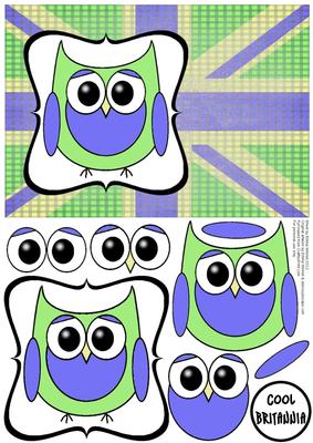 Cute Owl Gb Decoupage Card - Blue & Green