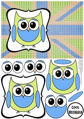 Cute Owl Gb Decoupage Card - Lemon & Blue