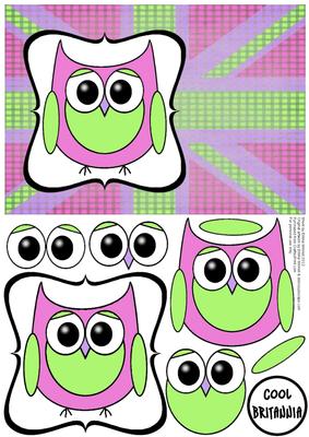 Cute Owl Gb Decoupage Card - Lime & Pink