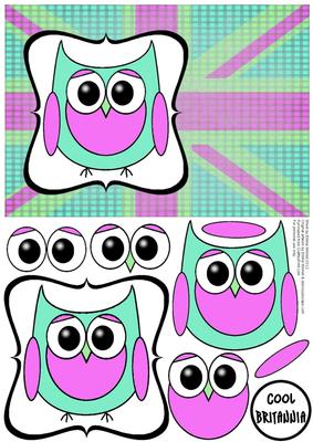 Cute Owl Gb Decoupage Card - Mauve & Aqua