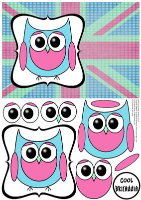 Cute Owl Gb Decoupage Card - Pink & Aqua
