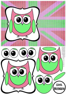Cute Owl Gb Decoupage Card - Pink & Green