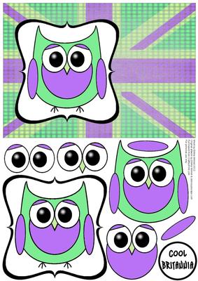Cute Owl Gb Decoupage Card - Purple & Green