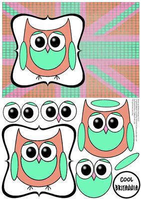 Cute Owl Gb Decoupage Card - Salmon & Aqua