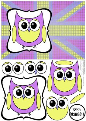 Cute Owl Gb Decoupage Card - Yellow & Lilac