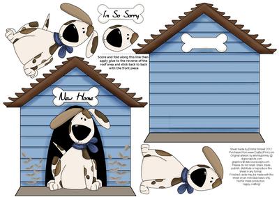 In the Dog House Kennel Shaped Decoupage Card - Powder Blue