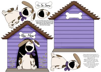 In the Dog House Kennel Shaped Decoupage Card - Wisteria
